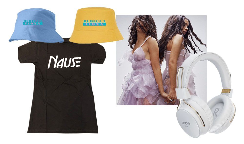 Sudio headphones, Nause t-shirt, Rebecca & Fiona bucket hat, Rebecca & Fiona poster